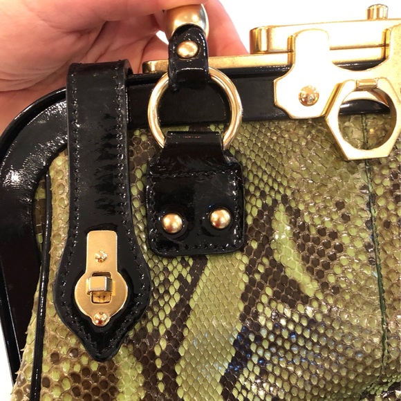 Zac Posen Aurora Green Snakeskin Gold Hardware Doctor Satchel Handbag Purse - Picture 8 of 16